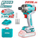 TOTAL 20V Cordless Impact Driver - 285Nm Torque, 2 Batteries