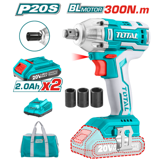 TOTAL 20V Cordless Impact Wrench - High Torque & Precision