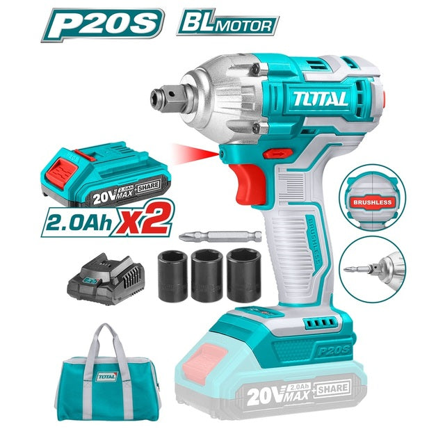 TOTAL 20V Cordless Impact Driver & Wrench - 2Ah Battery