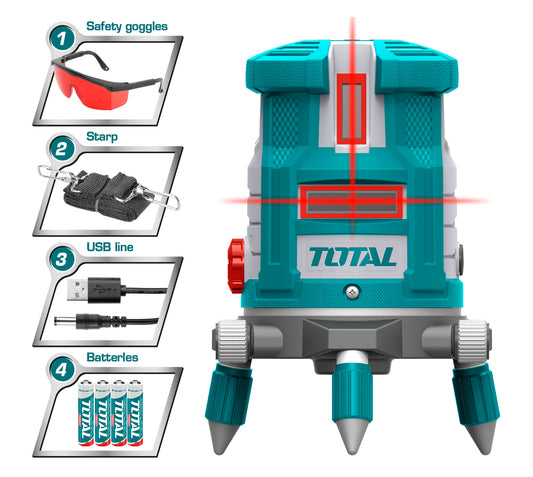 Total TLL306505 Self-Leveling Red Laser with 1 Horizontal & 4 Vertical Lines