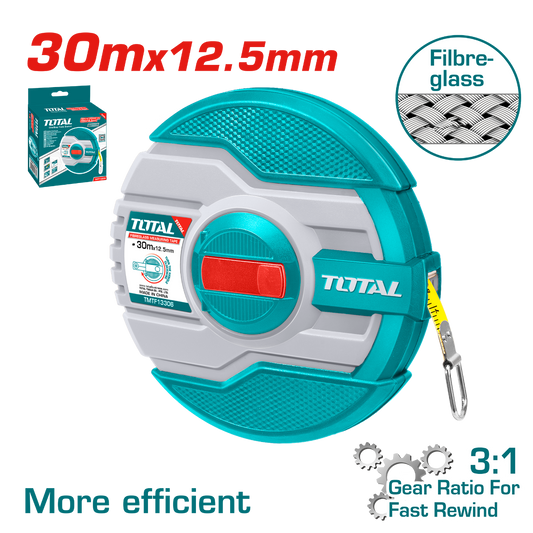 Total Fiberglass Measuring Tape 30m × 12.5mm – Durable & Lightweight