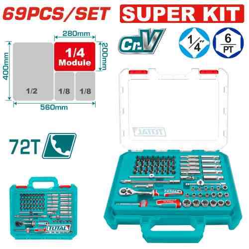 TOTAL 69-Piece 1/4-Inch Drive Socket Set - THT141696