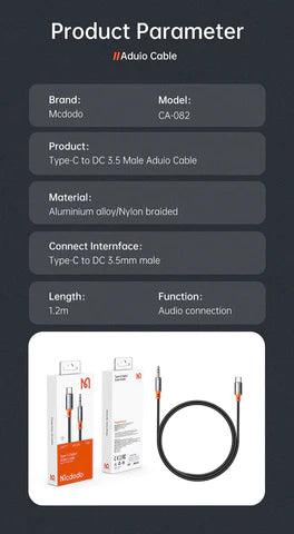 Mcdodo Type C to DC3.5mm Audio Cable 1.2M High Quality Sound - Black Mcdodo Type C to DC3.5mm Audio Cable 1.2M High Quality Sound - Black