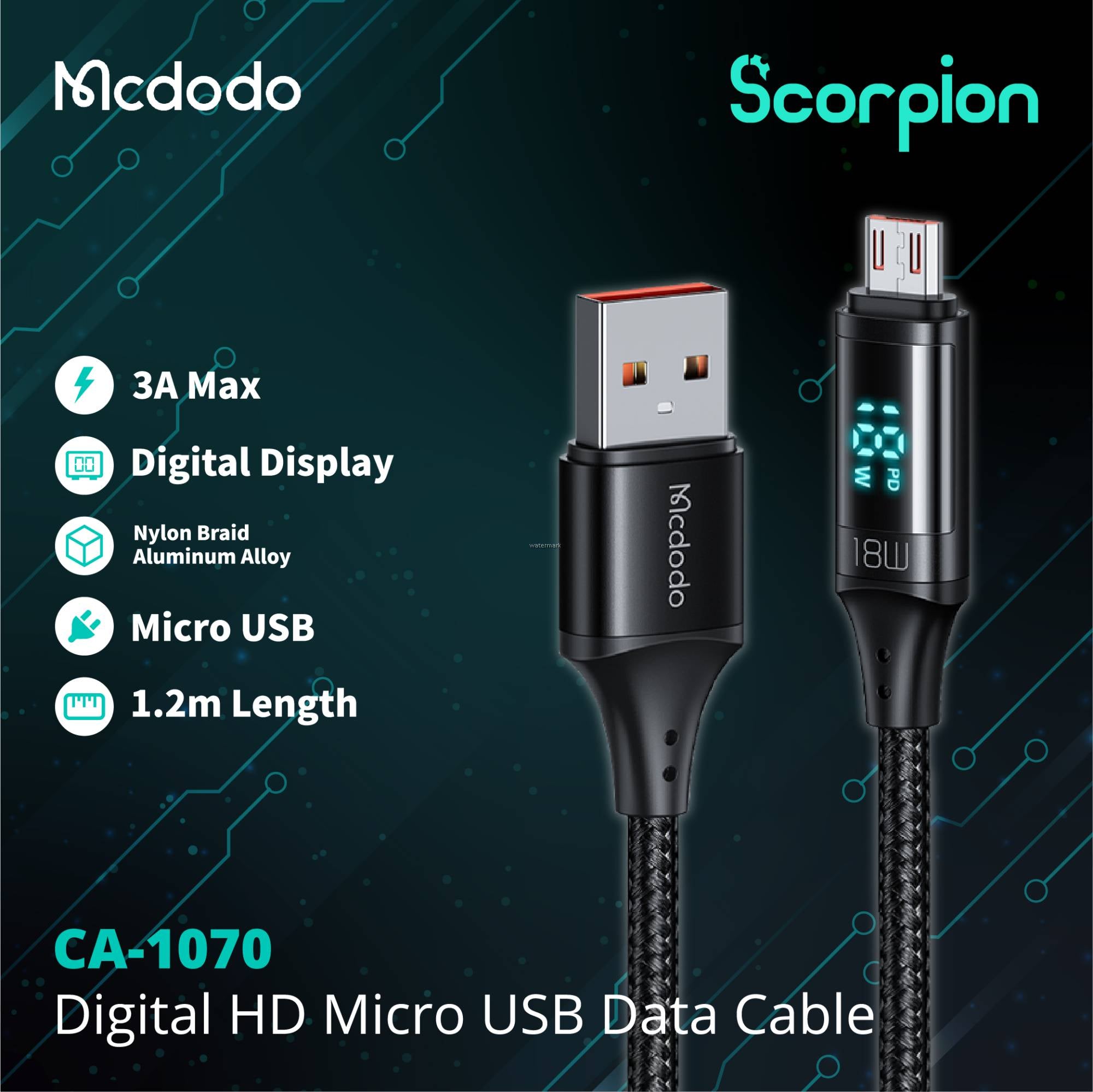 Mcdodo Digital Display Micro USB Cable Output Screen Fast Data Transfer