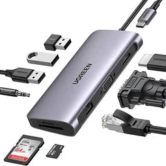 UGREEN USB-C Hub: HDMI, VGA, LAN, USB 3.0, SD/TF, PD, Audio