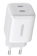 شاحن UGREEN Nexode بتقنية GaN بقوة 45 واط ومنفذي USB-C، أبيض، مقبس أوروبي
