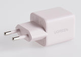 شاحن سريع UGREEN بقوة 20 واط بتقنية GaN ومنفذ USB-C، أوروبي، وردي