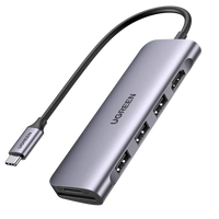 محول UGREEN USB-C إلى 3 منافذ USB 3.0 + HDMI + TF/SD مع PD / 70410
