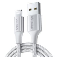 UGREEN USB-A to Lightning Cable 2.4A Max Silvery White 1m