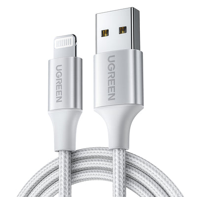 UGREEN USB-A to Lightning Cable 2.4A Max Silvery White 1m - 60161