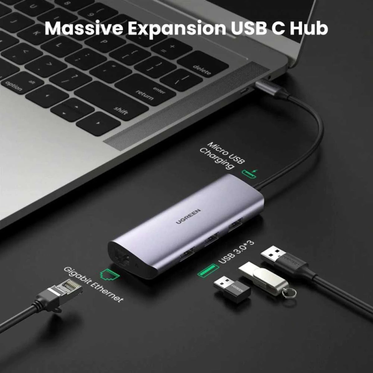 UGREEN USB C Hub to 3 USB 3.0 Ports with Gigabit Ethernet Adapter UGREEN USB C Hub to 3 USB 3.0 Ports with Gigabit Ethernet Adapter