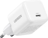 شاحن سريع UGREEN بقوة 30 واط بتقنية GaN ومنفذ USB-C، أبيض، مقبس أوروبي