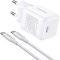 طقم شاحن سريع UGREEN بقوة 30 واط بتقنية GaN ومنفذ USB-C، أبيض، الاتحاد الأوروبي