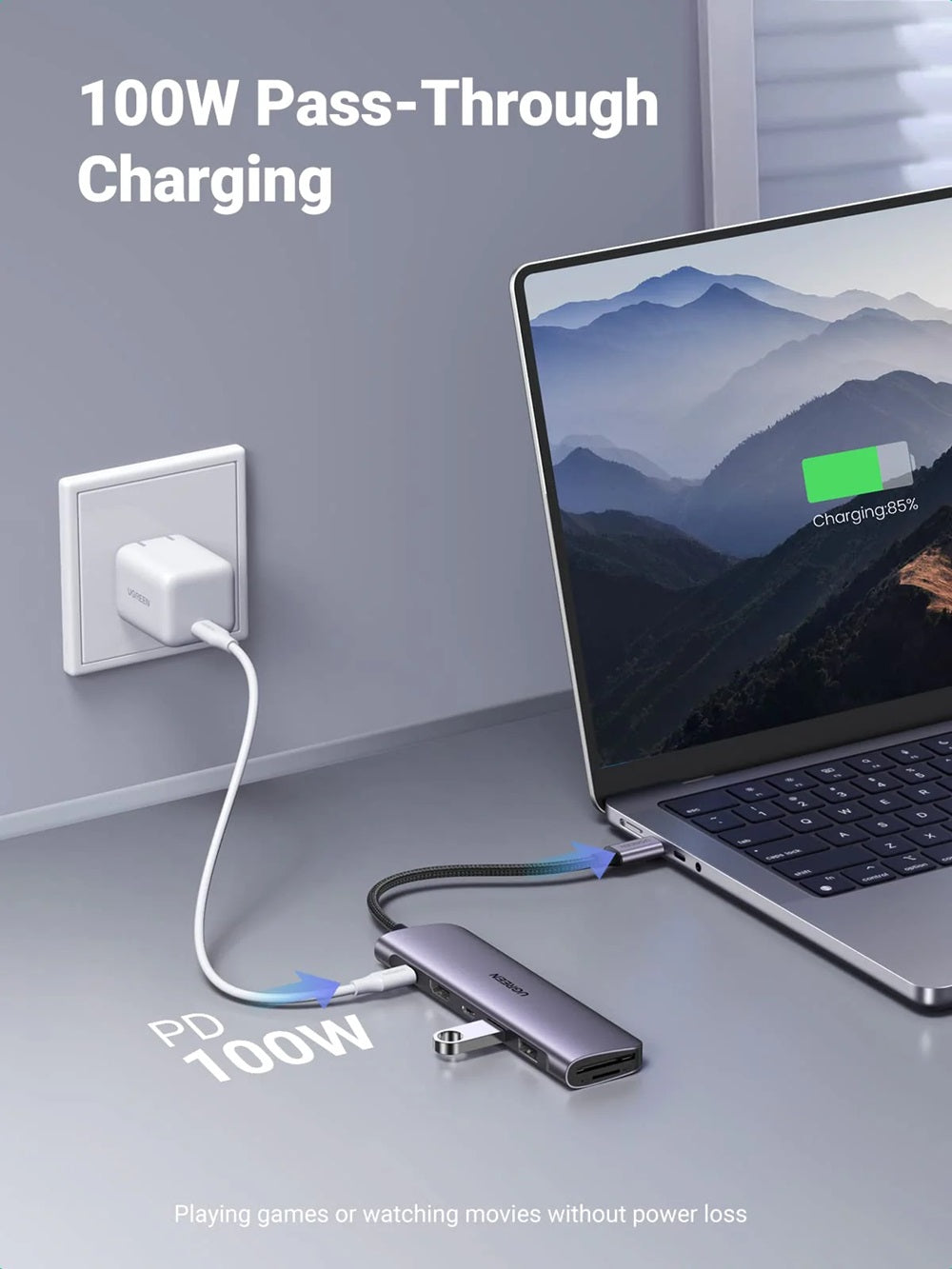 يوجرين Revodok 1071: قاعدة USB-C 7 في 1 مع شاحن 95 واط 