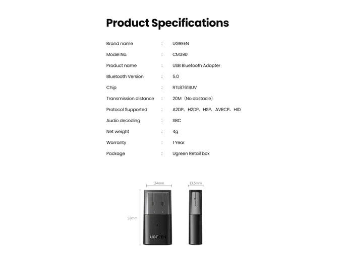 UGREEN USB Bluetooth 5.0 Adapter UGREEN USB Bluetooth 5.0 Adapter
