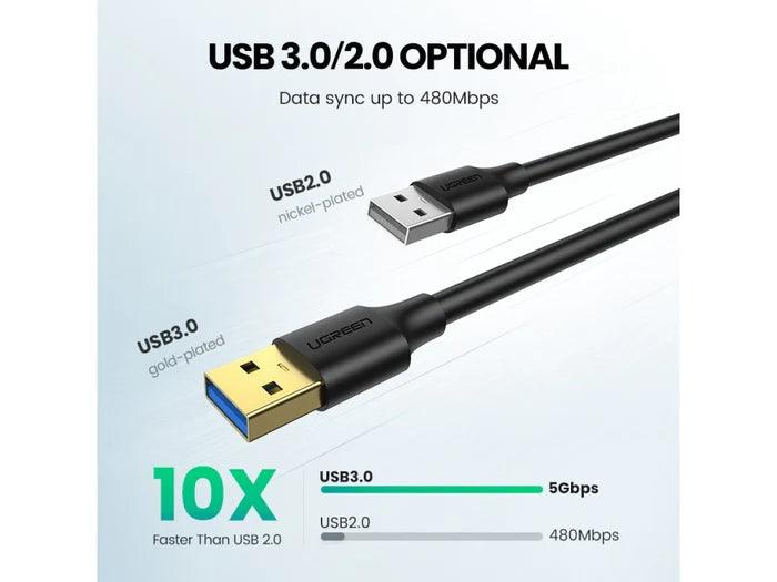 كابل USB 3.0 A ذكر إلى ذكر من UGREEN بطول 2 متر (أسود)