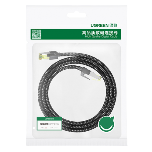 UGREEN CAT7 Shielded Round Cable with Braided Modular Plugs 0.5m - Black