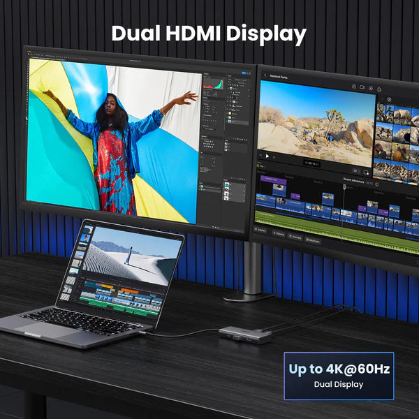 موزع UGREEN USB-C 6 في 1 مع HDMI مزدوج بدقة 8K