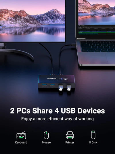 UGREEN USB 3.0 4-Port Switch with 2 USB Cables