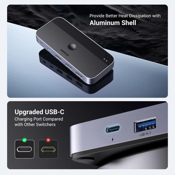 مفتاح UGREEN USB 3.0 لمشاركة أجهزة USB-C و USB-A
