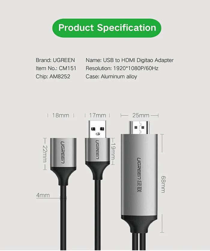 محول يوجرين USB إلى HDMI 1.5م - رمادي