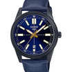 Casio MTP-VD02BL-2E Men's Black IP Blue Dial Leather Band 3-Hand Analog
