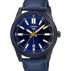 Casio MTP-VD02BL-2E Men's Black IP Blue Dial Leather Band 3-Hand Analog