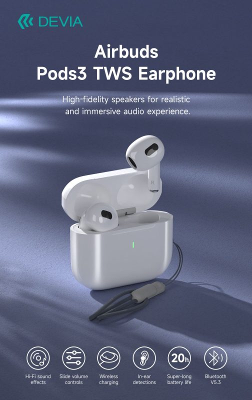 Devia Airbuds Pods 3 TWS Earphone Full function version - White