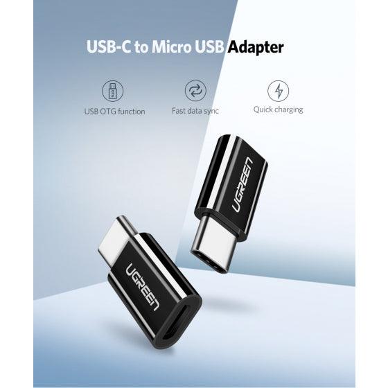 محول يوجرين من USB-C إلى Micro USB (أسود) – صغير وموثوق