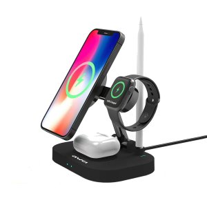 Awei Foldable 4 in 1 Wireless Charger Fast Charging Station for Cellphone Samrt Watch Earphones 15W Magnetic Charging Stand