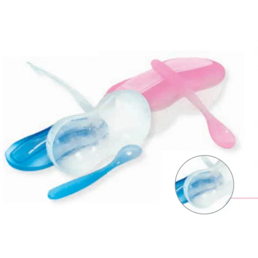 Optimal Feeding Bowl with Tip Spoon – Blue/Pink