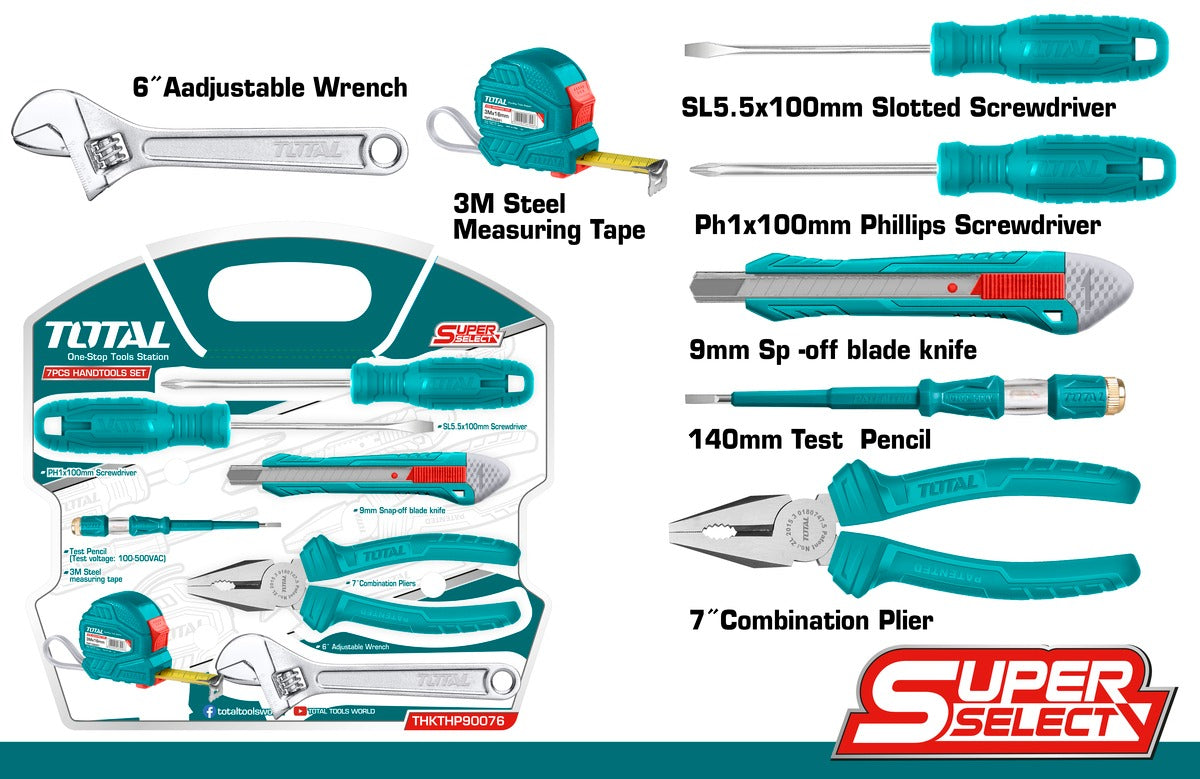 TOTAL 7 Pcs Hand Tools Set – Durable & Practical for All Repairs TOTAL 7 Pcs Hand Tools Set – Durable & Practical for All Repairs