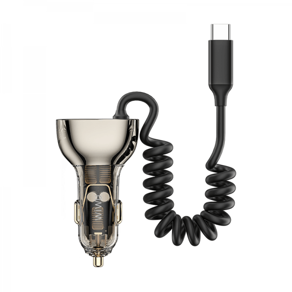 WIWU GEEK CAR CHARGER 90W USB A+C+USB-C CABLE- TRANSPARENT BLACK