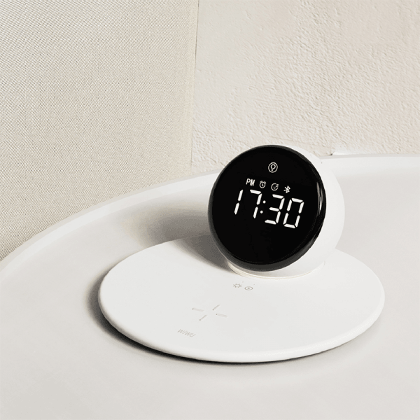 WIWU WI-W017 15W WIRELESS CHARGER WITH DIGITAL ALARM CLOCK AND BLUETOOTH SPEAKER- WHITE