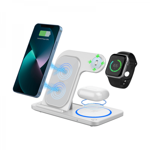 Wiwu Foldable 15W 3 In 1 Wireless Charger White
