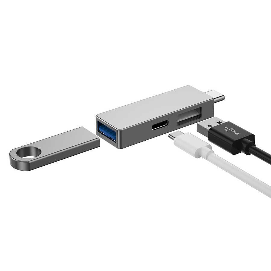 موزع USB من Wiwu Alpha T02 Pro 3 في 1 من النوع C مع منفذ PD
