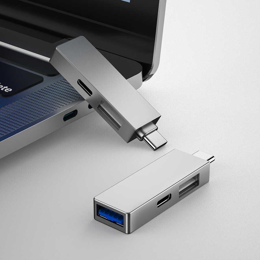 موزع USB من Wiwu Alpha T02 Pro 3 في 1 من النوع C مع منفذ PD