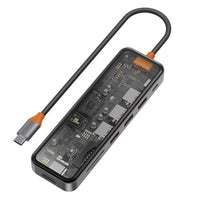 Wiwu Cyber 7 in 1 Type-C Hub 100W Charging Support Transparent Appearance SD Card-Hdmi-Usb Duplicator