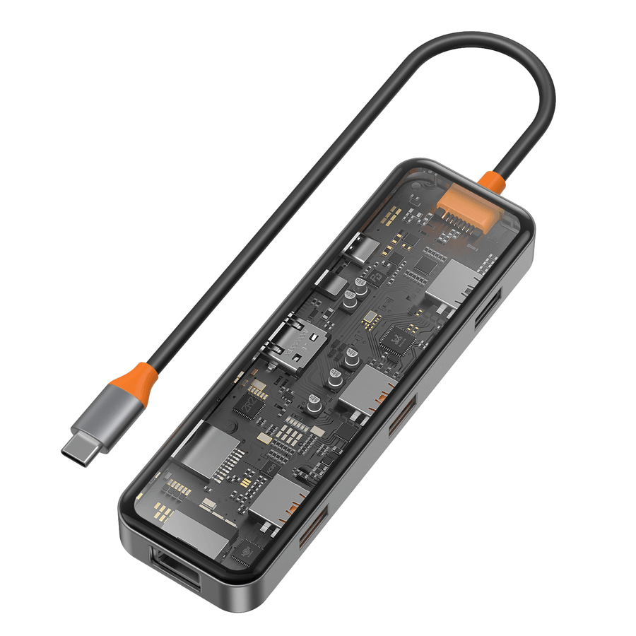 Wiwu Cyber 8 in 1 Type-C Hub 100W Charging Support Transparent Appearance SD Card-RJ45-Hdmi-Usb Duplicator