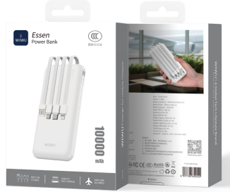 WIWU P-08B Essen Power Bank – 10000mAh, 4 Built-in Cables, White
