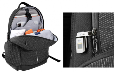 WIWU Anti-Theft Fingerprint Lock Backpack – 15.6-inch Laptop, Security Cable & 60W Charging Cable, Black