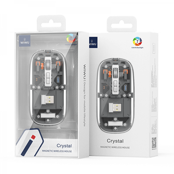 ماوس لاسلكي مغناطيسي كريستالي شفاف من ويوو - أسود