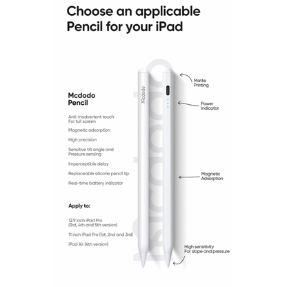 Mcdodo Stylus Pen for iPad Battery Display Version - White