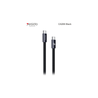 كابل بيانات YESIDO CA206 مسطح ومضفر من نوع C-C بقدرة 60 واط، باللون الأسود | غلاف ألومنيوم + سلك مسطح مضفر + قلب سلك PE [(65/0.08TC + 250