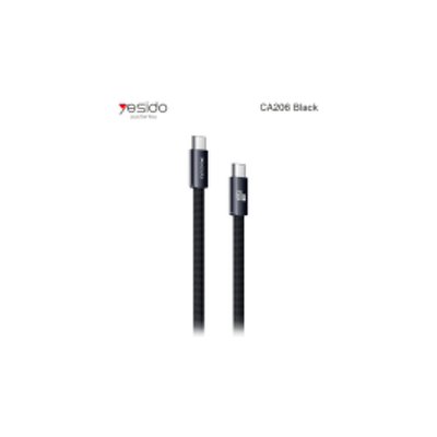 YESIDO CA206-black C-C 60W Braided Flat Data Cable
