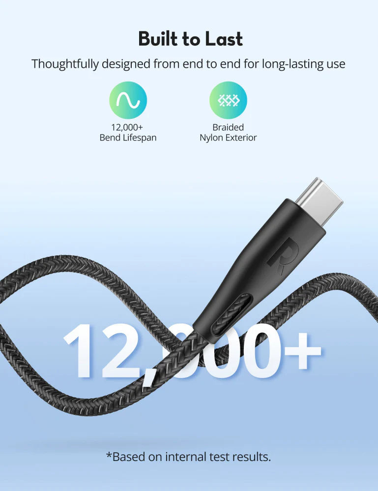 RAVPower 60W Fast charging Type-C to C Cable 1.2m Nylon Color Braid Cable