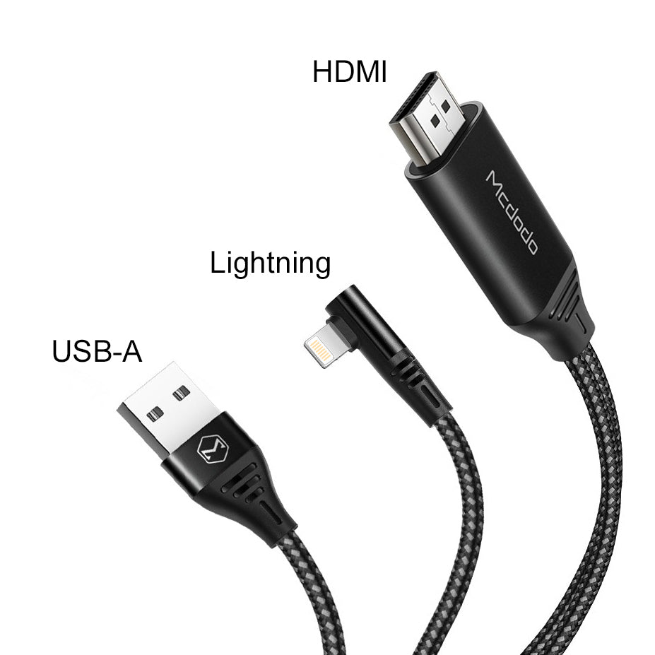MCDODO Lightning to HDMI Cable PLUG & PLAY 2M Length Support Ultra HD 4K Suitable for TV Monitor Projector
