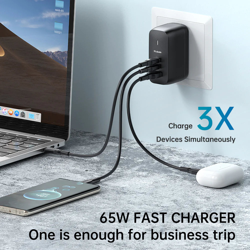 Mcdodo Convertible 65W GaN Dual Type-C + USB Fast Charger - JoCell جوسيل