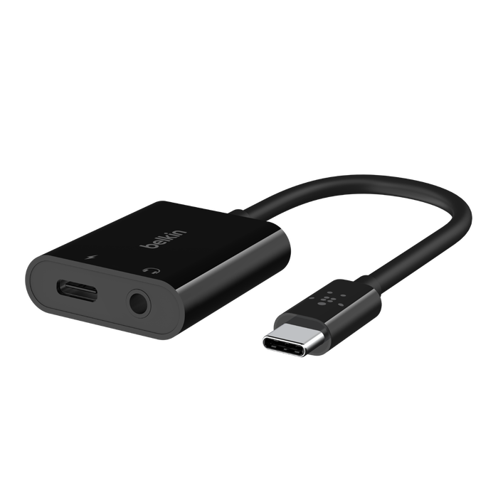 Belkin RockStar™ 3.5mm Audio+USB-C™ Charge Adapter, supports fast charging up to 60W