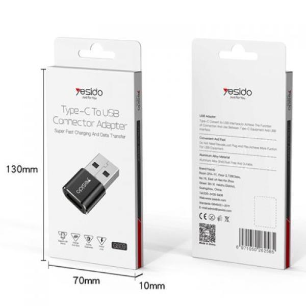Yesido GS09 USB to Type C Adapter Fast Data & Charging - Black Yesido GS09 USB to Type C Adapter Fast Data & Charging - Black